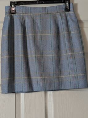 Vintage Classic Plaid Mini Skirt - Light Blue Size Medium